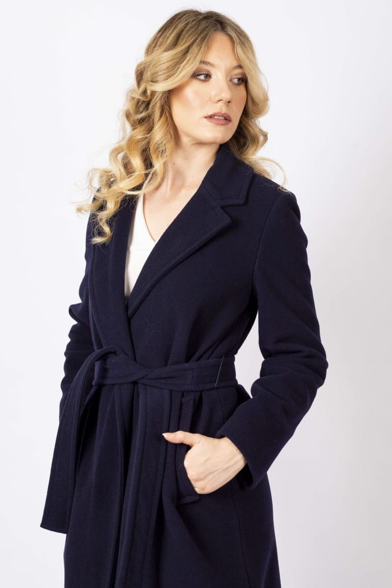 Cappotto Faida con cintura blu