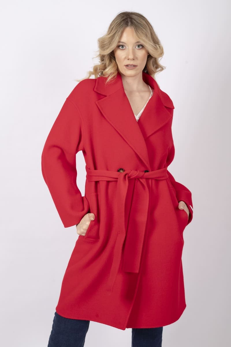 Cappotto Marna con cintura rossa