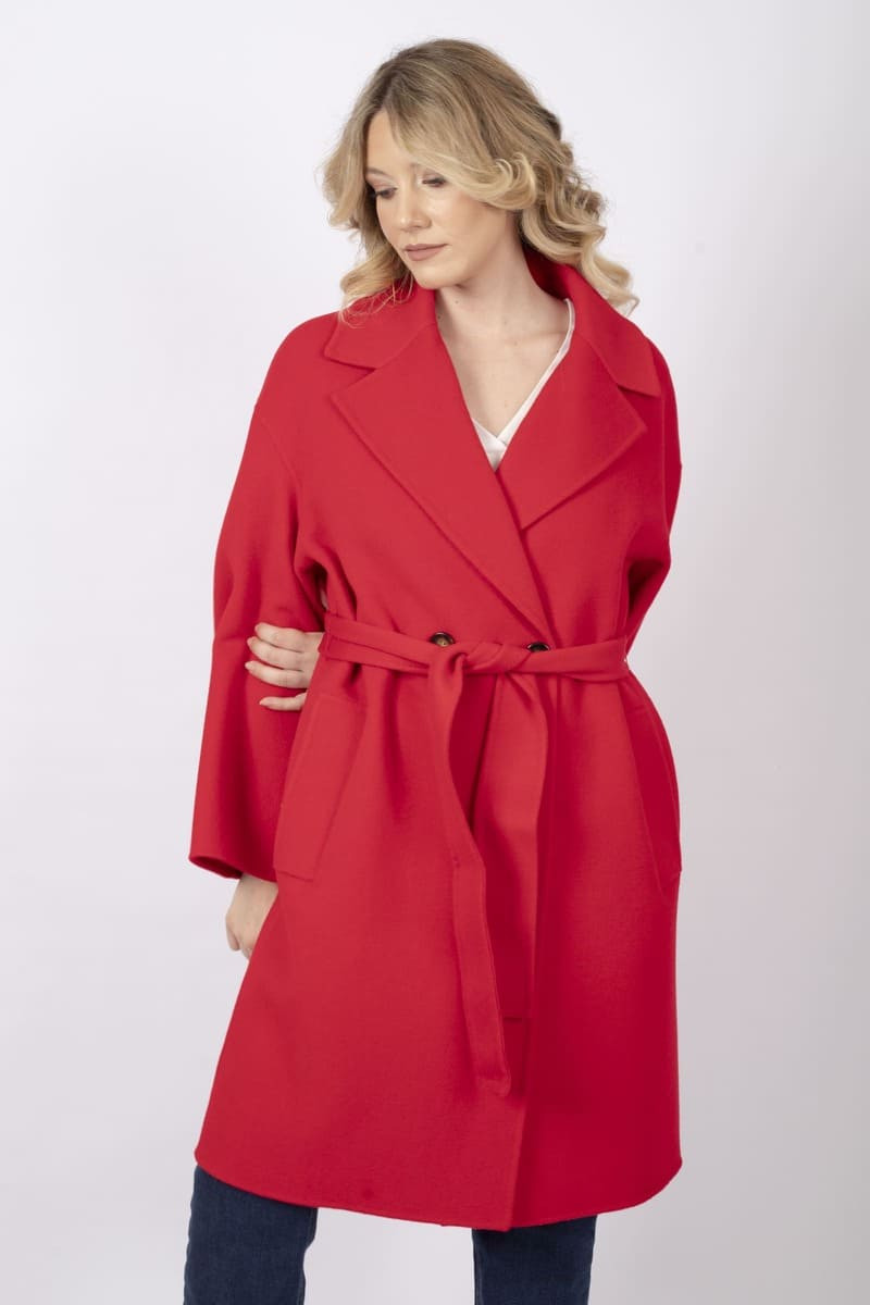 Cappotto Marna con cintura rossa