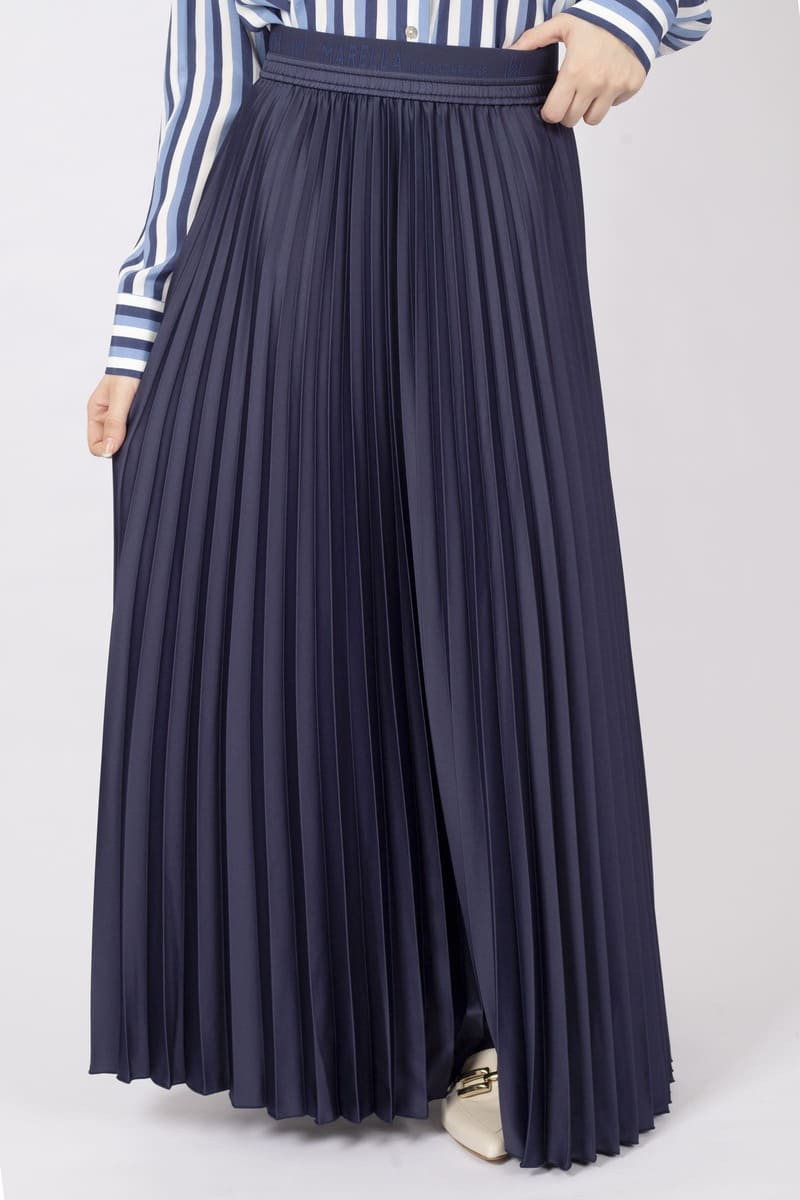 Agente blue pleated midi skirt