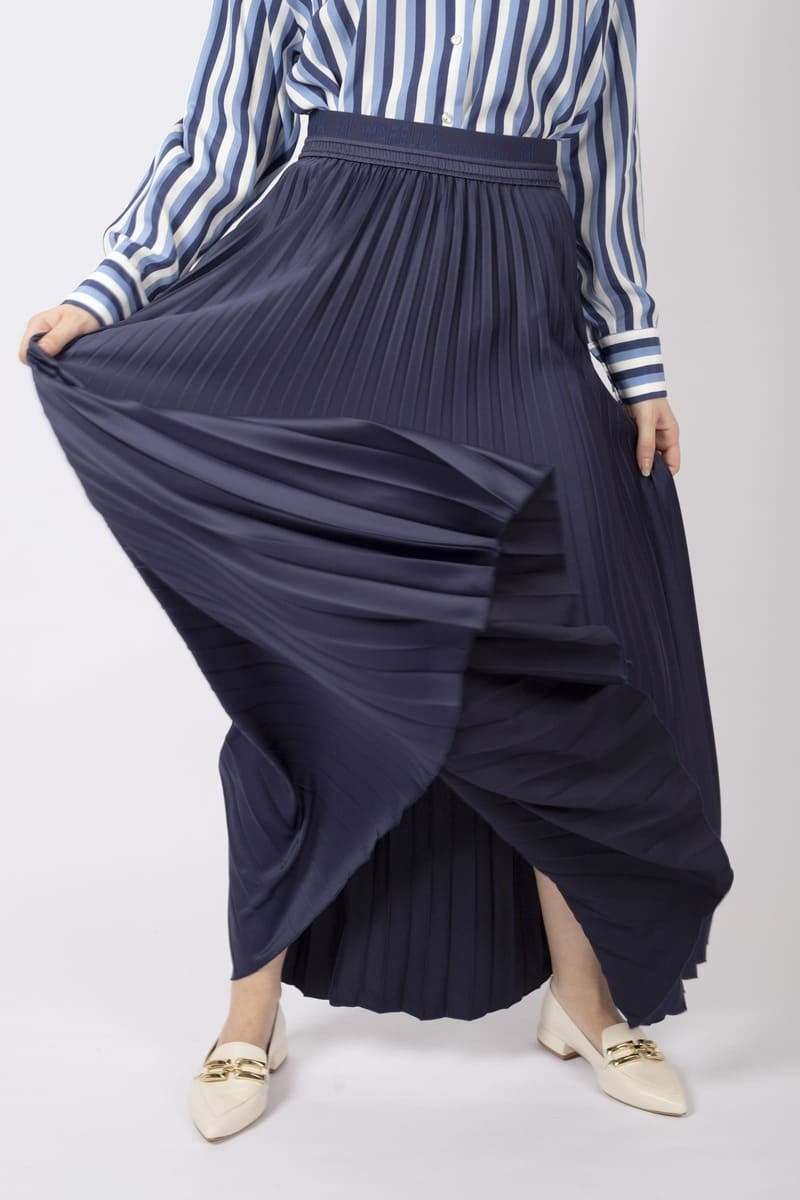 Agente blue pleated midi skirt