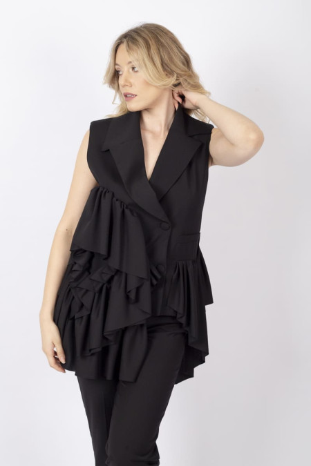 Black ruffle gilet