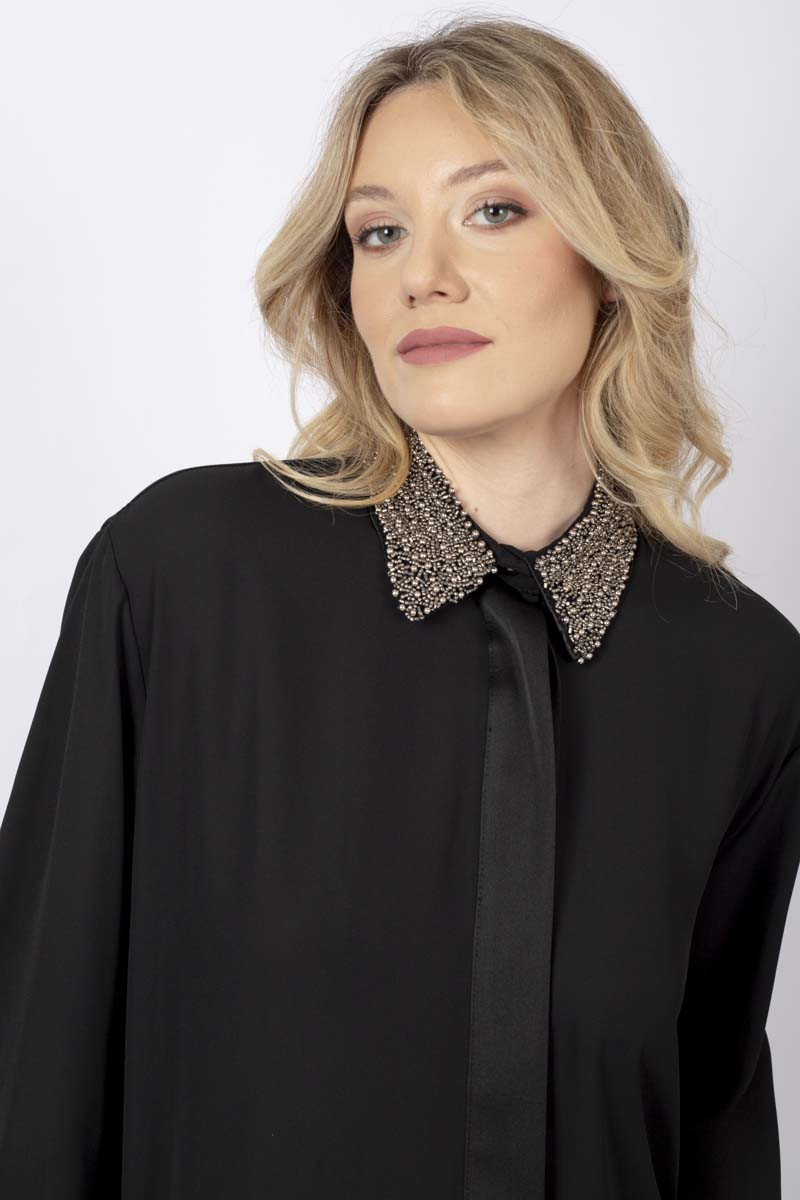 Black shirt with beaded collar