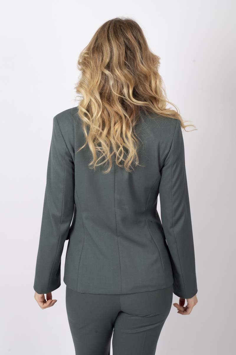 Enza double-breasted dark green flannel blazer