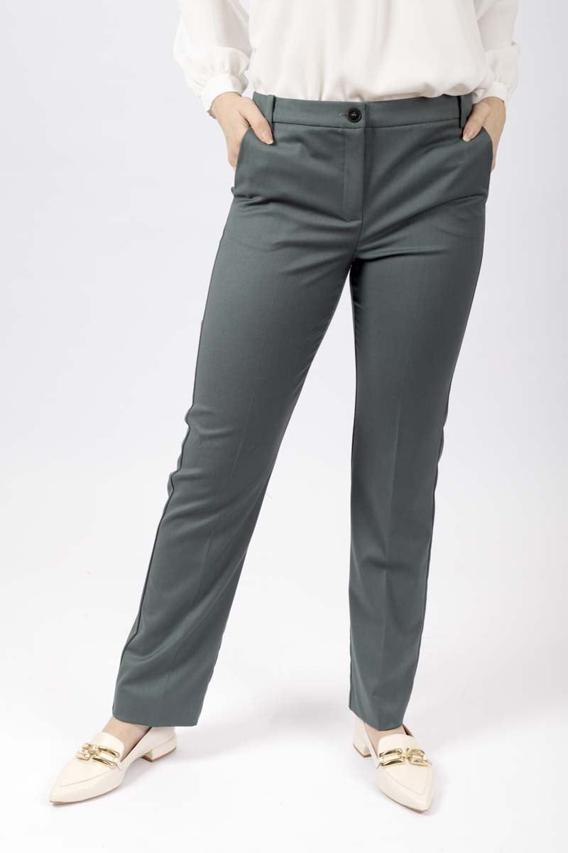 Enza slim dark green flannel trousers