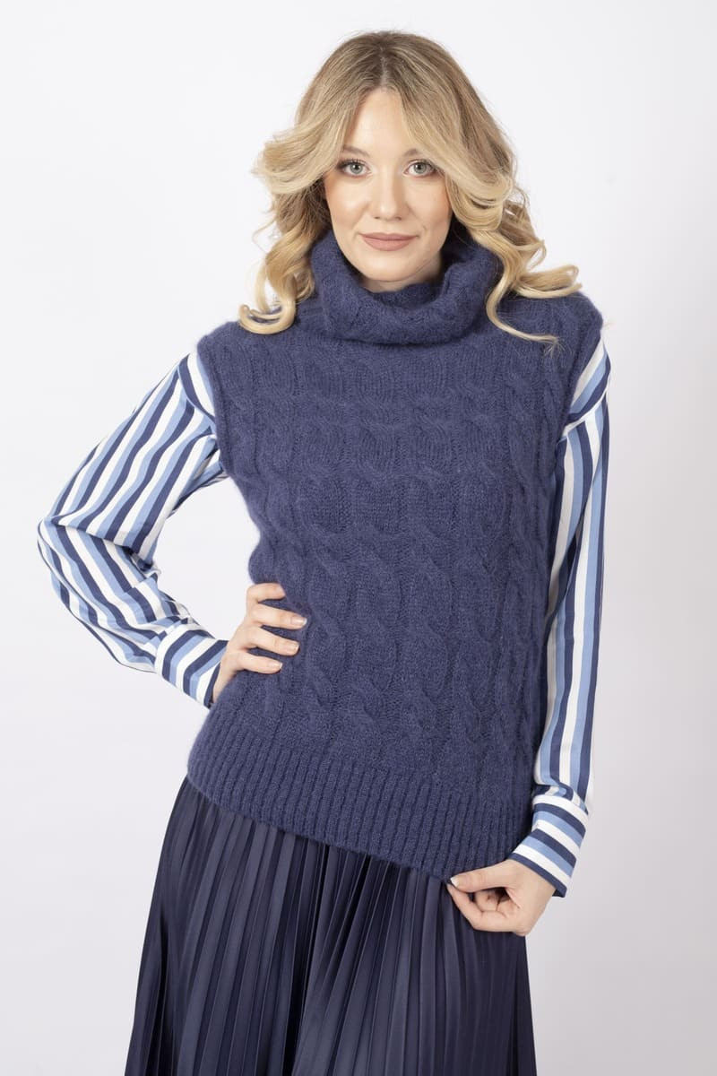 Kaya blue sleeveless turtleneck sweater