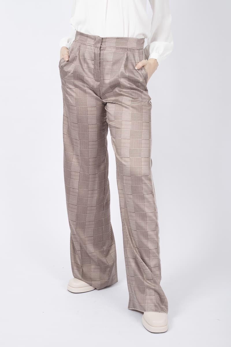 Ilare trousers in biscuit glen plaid twill