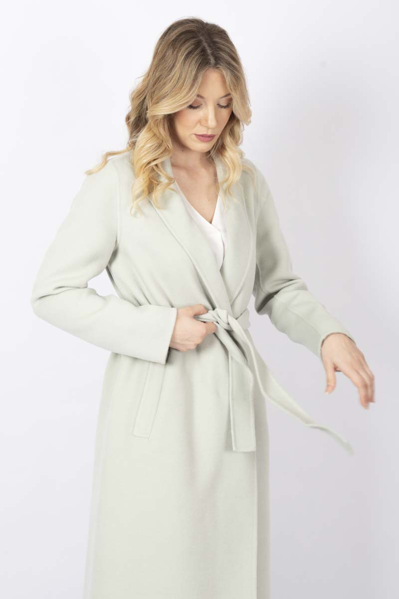 Cappotto Xeno con cintura salvia