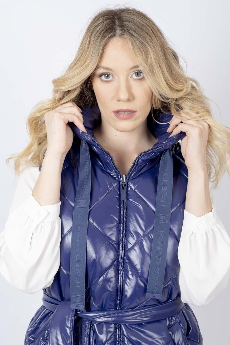 Cirino long quilted blue vest