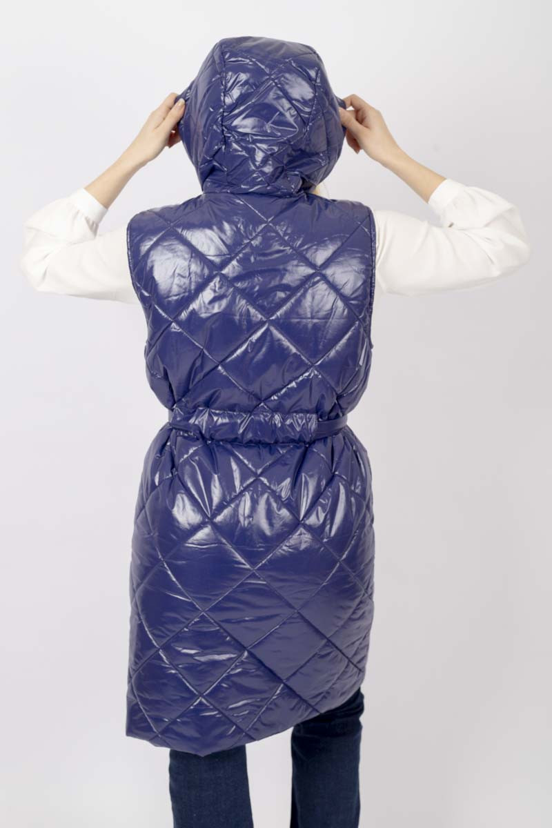 Cirino long quilted blue vest