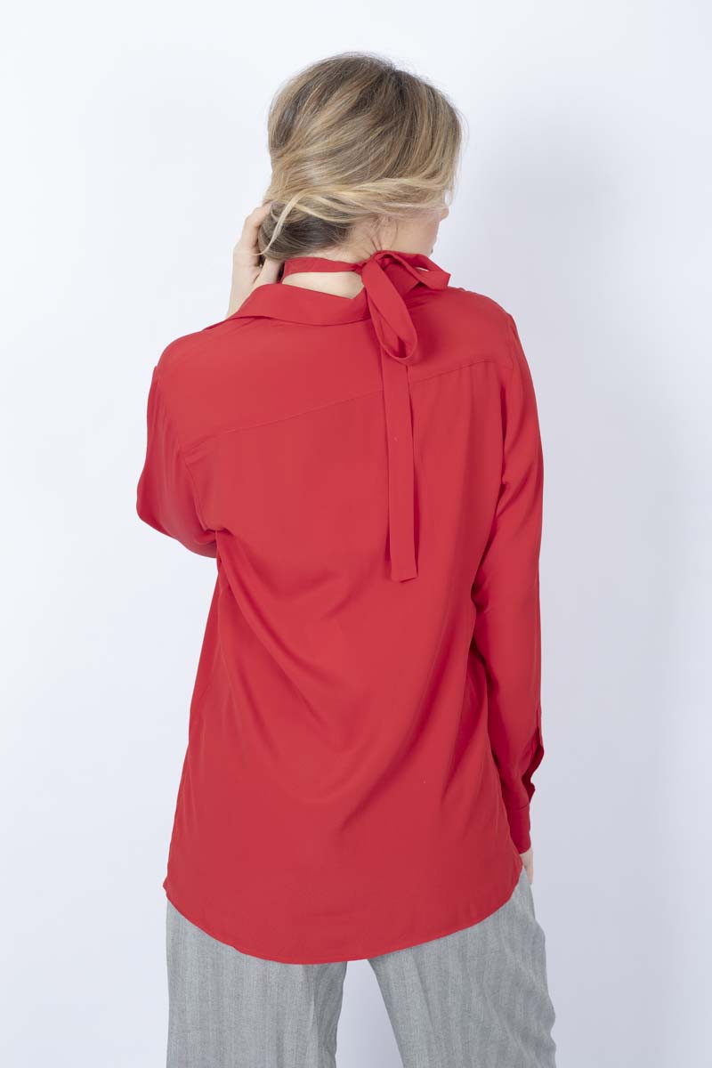 Nastro red silk shirt with floral detail