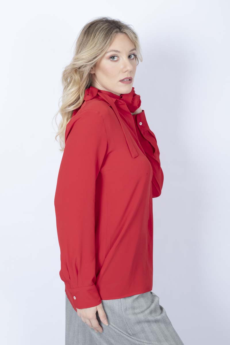 Nastro red silk shirt with floral detail