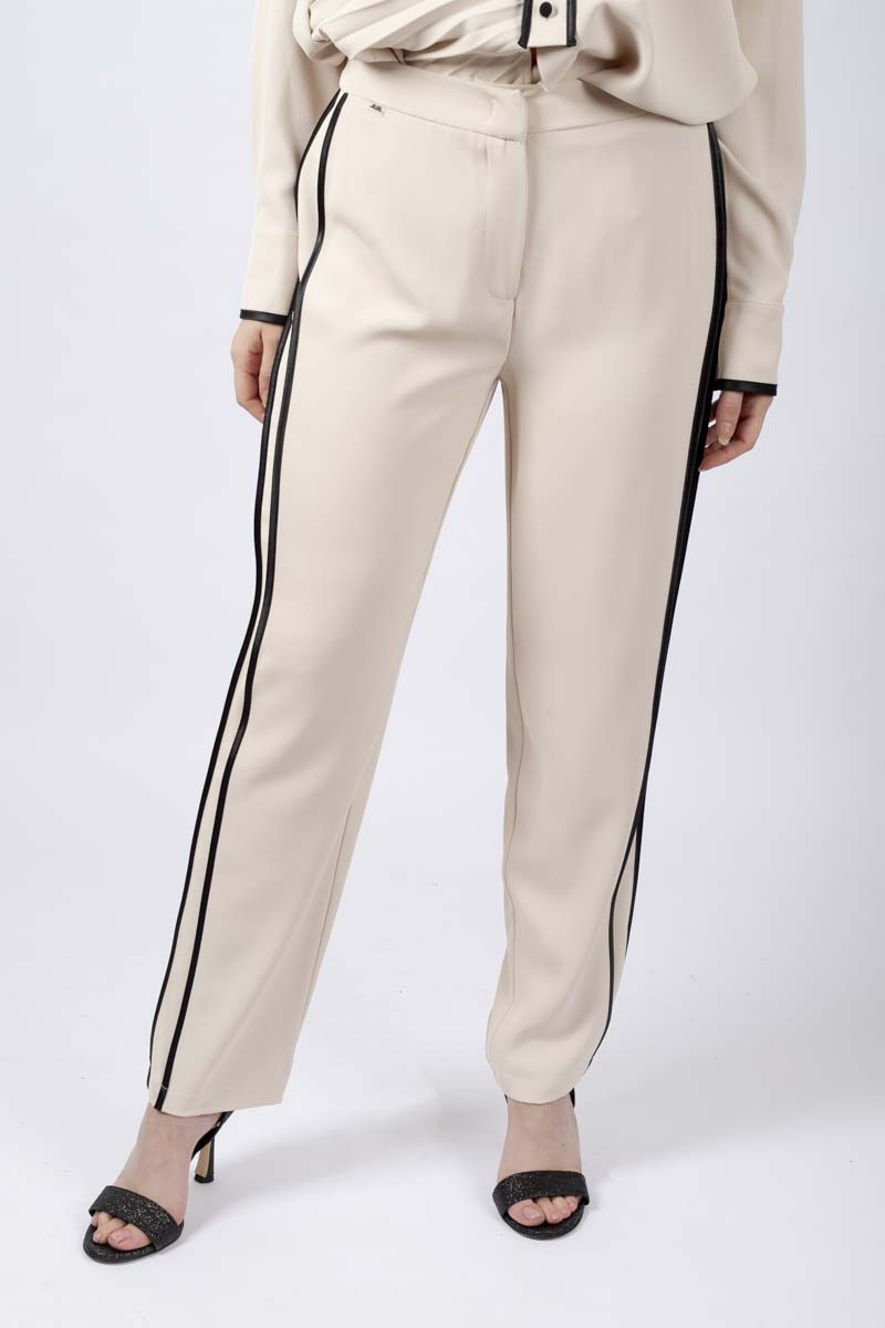 Ivory cigarette trousers with trim