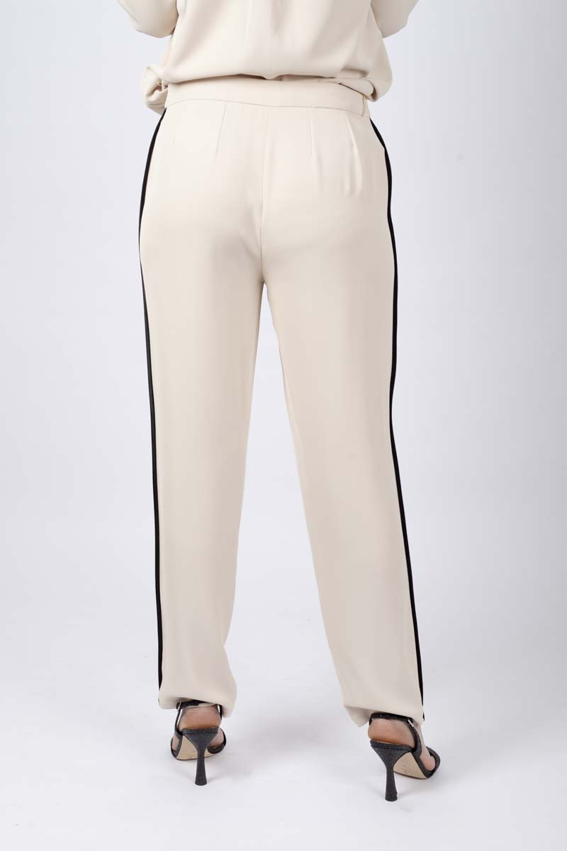 Ivory cigarette trousers with trim