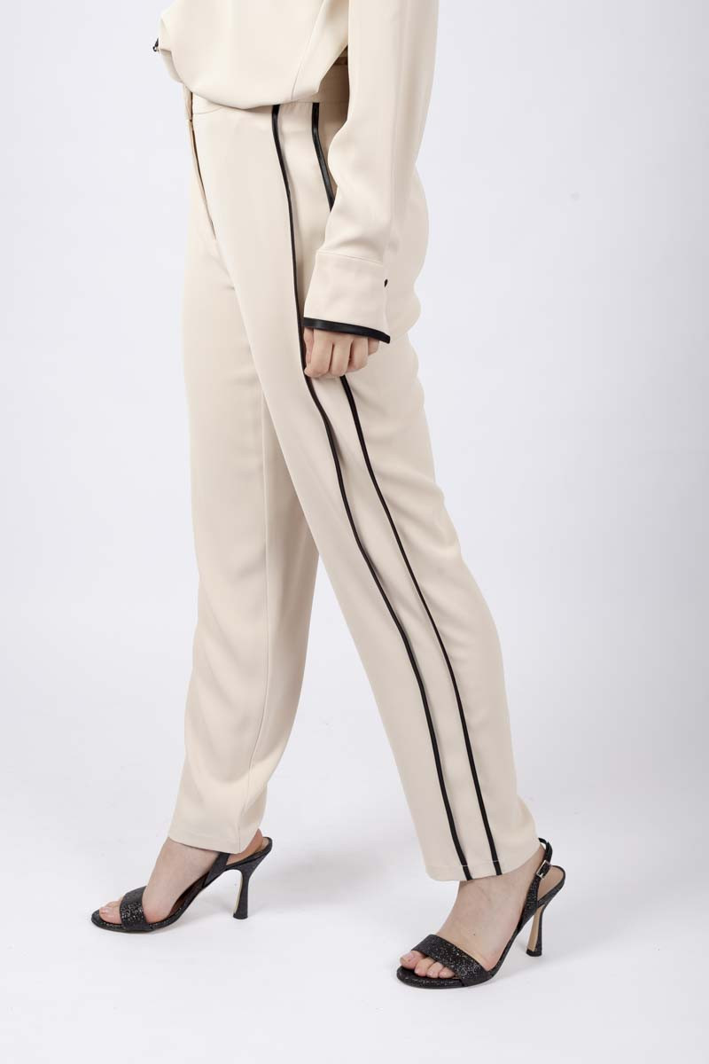 Ivory cigarette trousers with trim