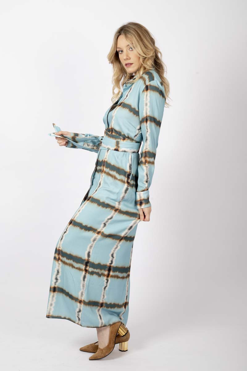 Turquoise patterned shirt dress