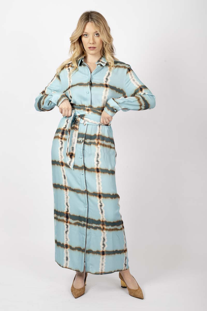 Turquoise patterned shirt dress