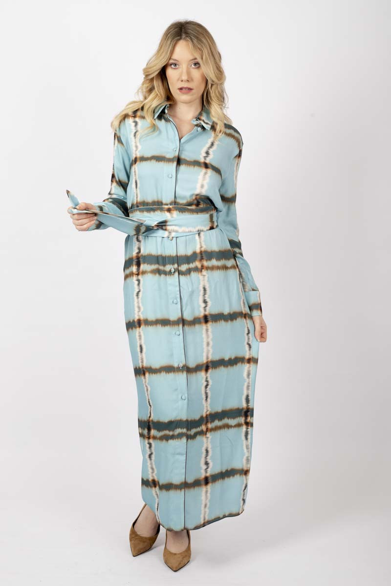 Turquoise patterned shirt dress