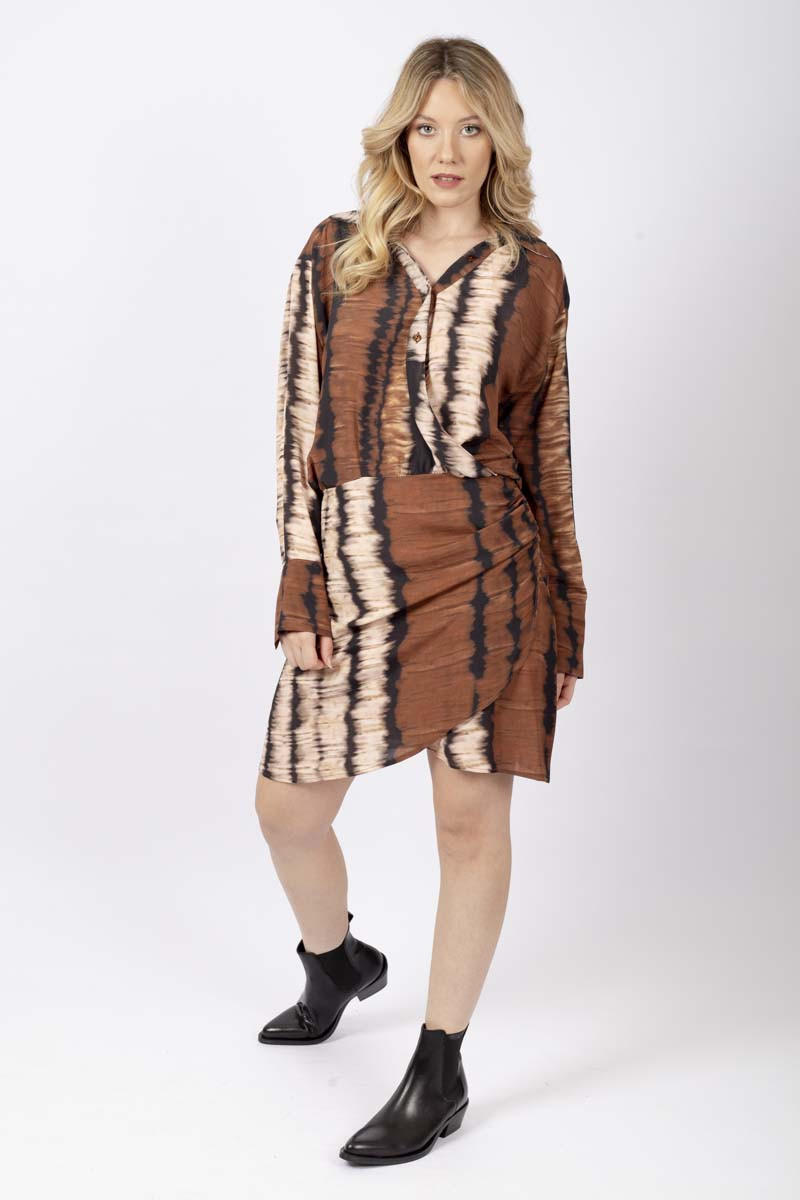 Coffee patterned shirt dress