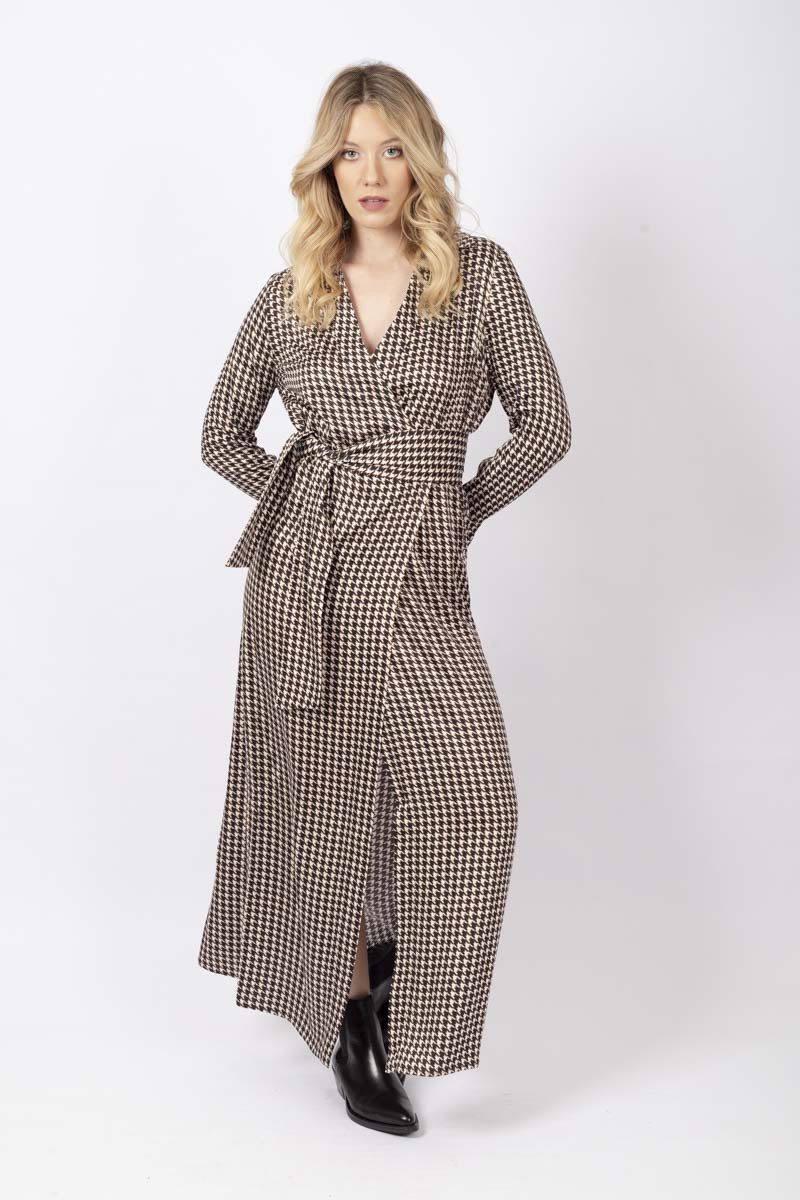 Midi shirt dress in houndstooth