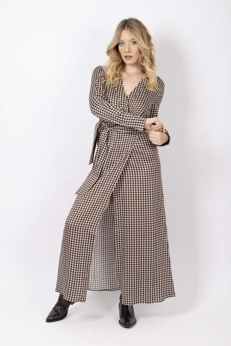 Midi shirt dress in houndstooth