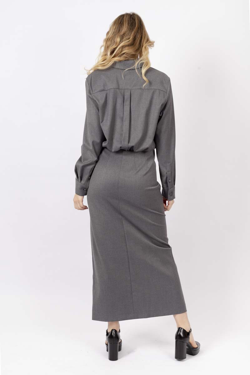 Long gray shirt dress