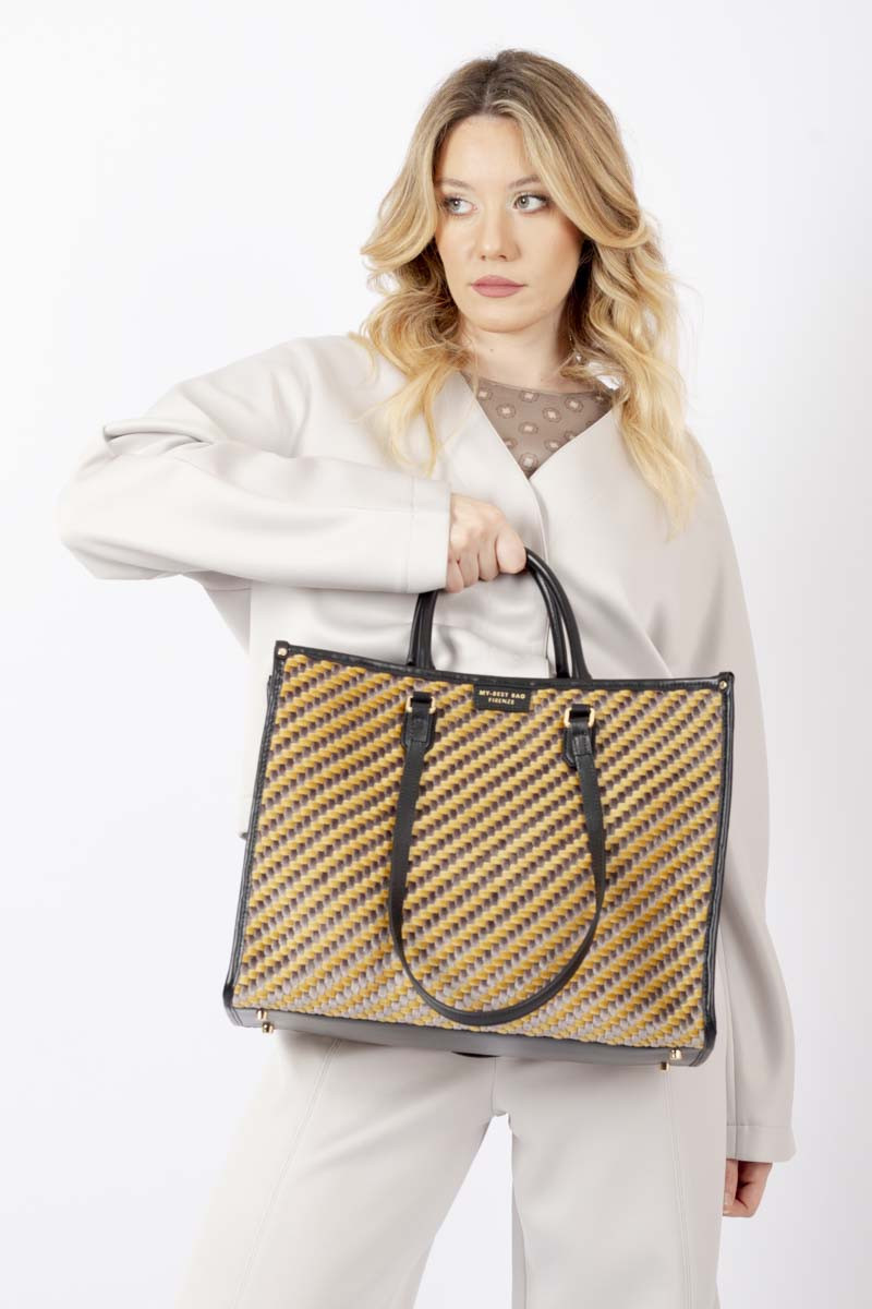 Borsa a mano in jacquard gold