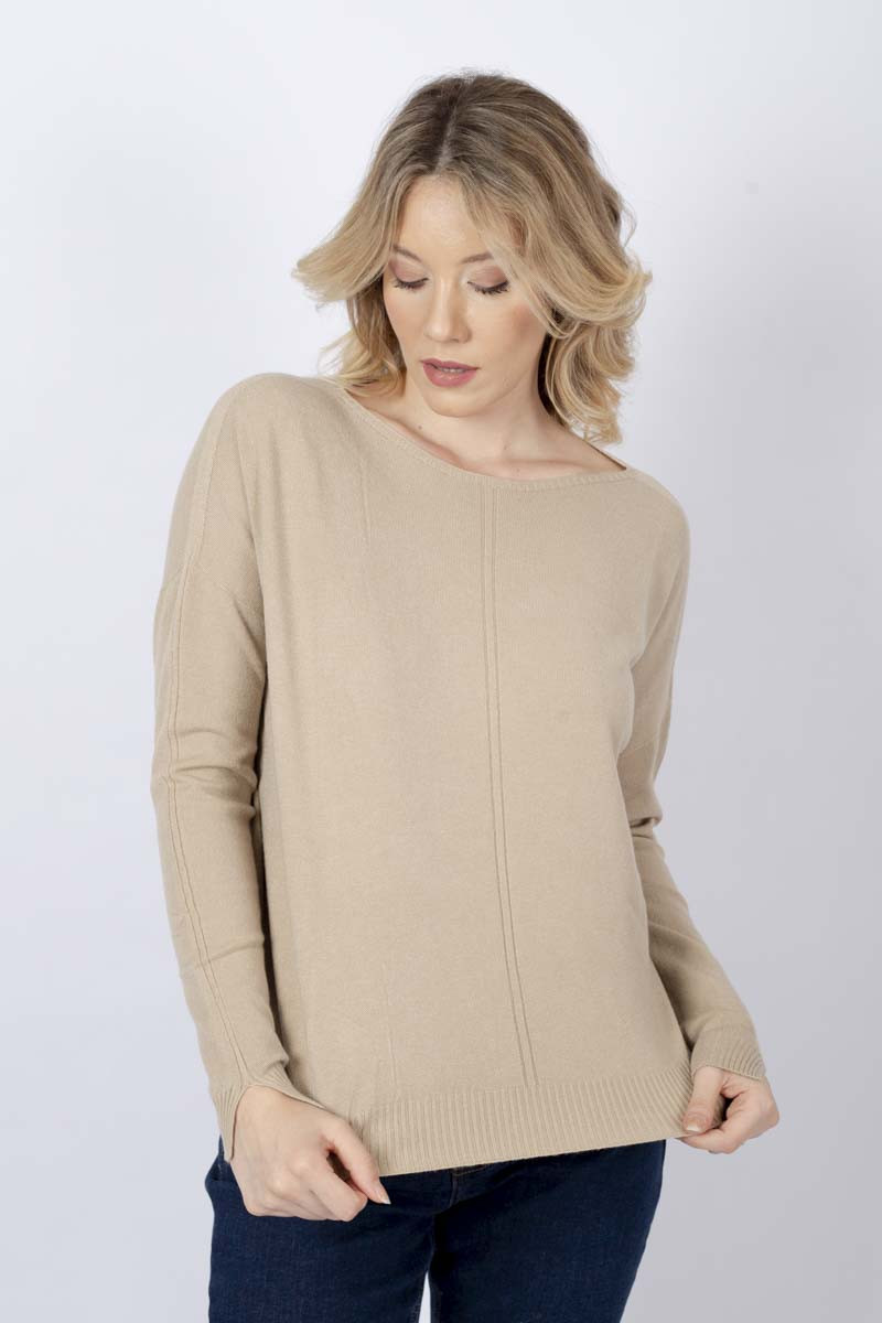 Long-sleeved camel-colored top