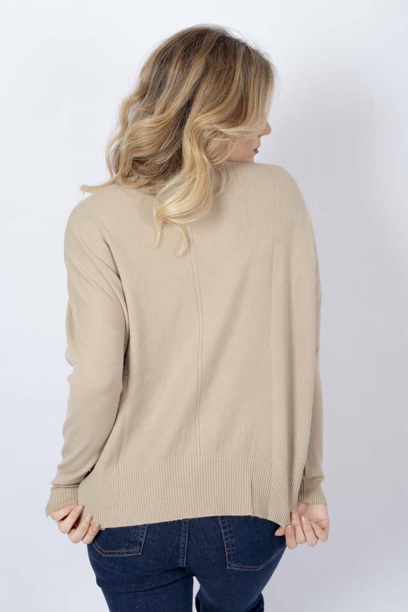 Long-sleeved camel-colored top