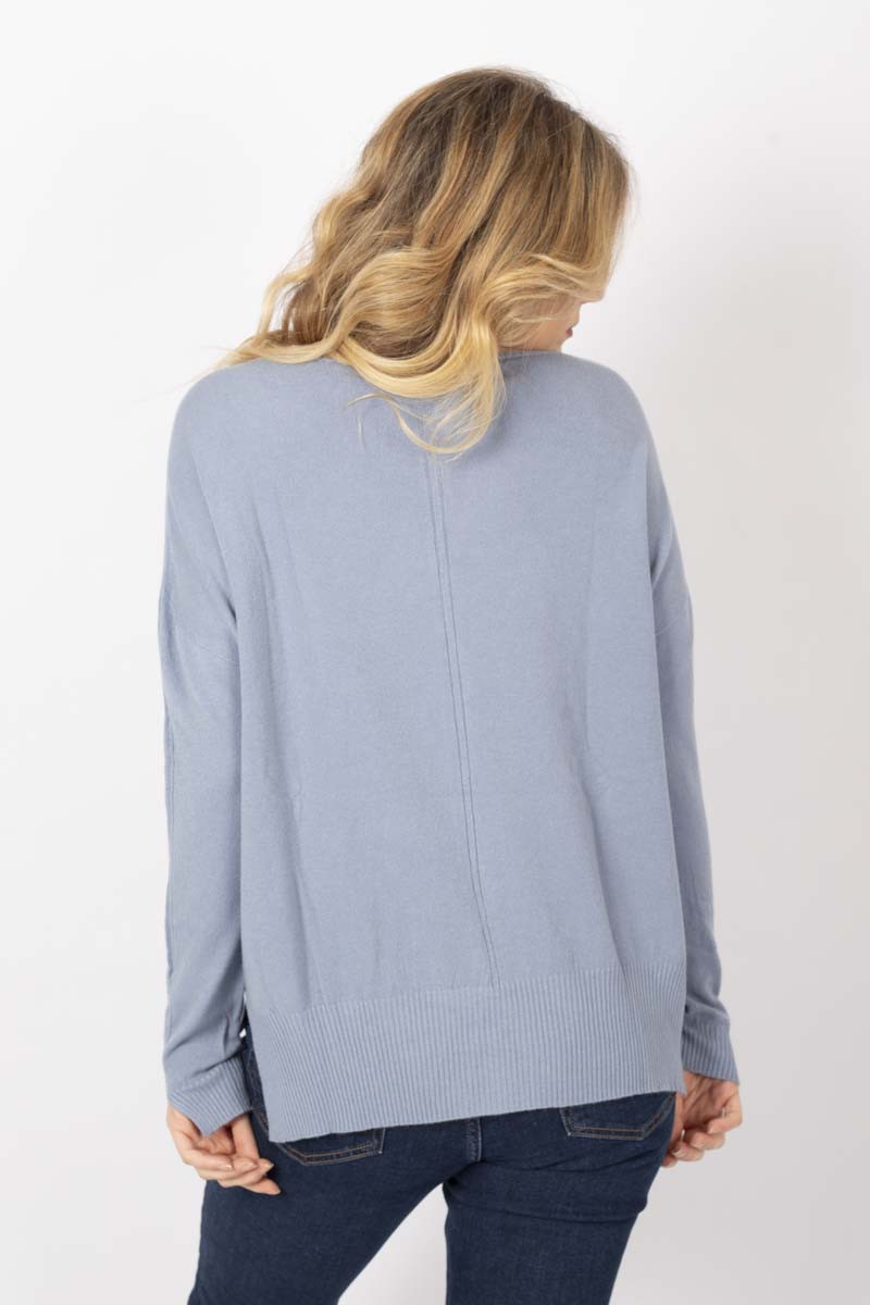 Long-sleeved light blue top