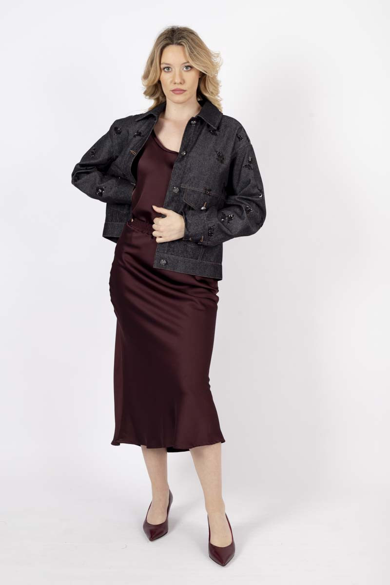 Semi-shiny satin-effect bordeaux top