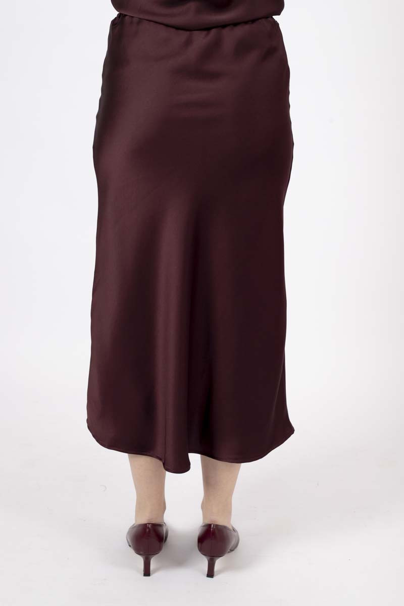 Long Semi-shiny Satin-effect Bordeaux Skirt