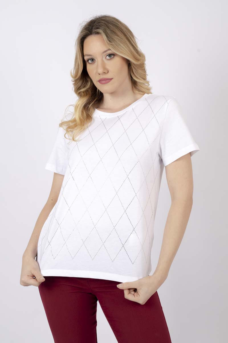 White Jersey T-shirt with Rhinestones