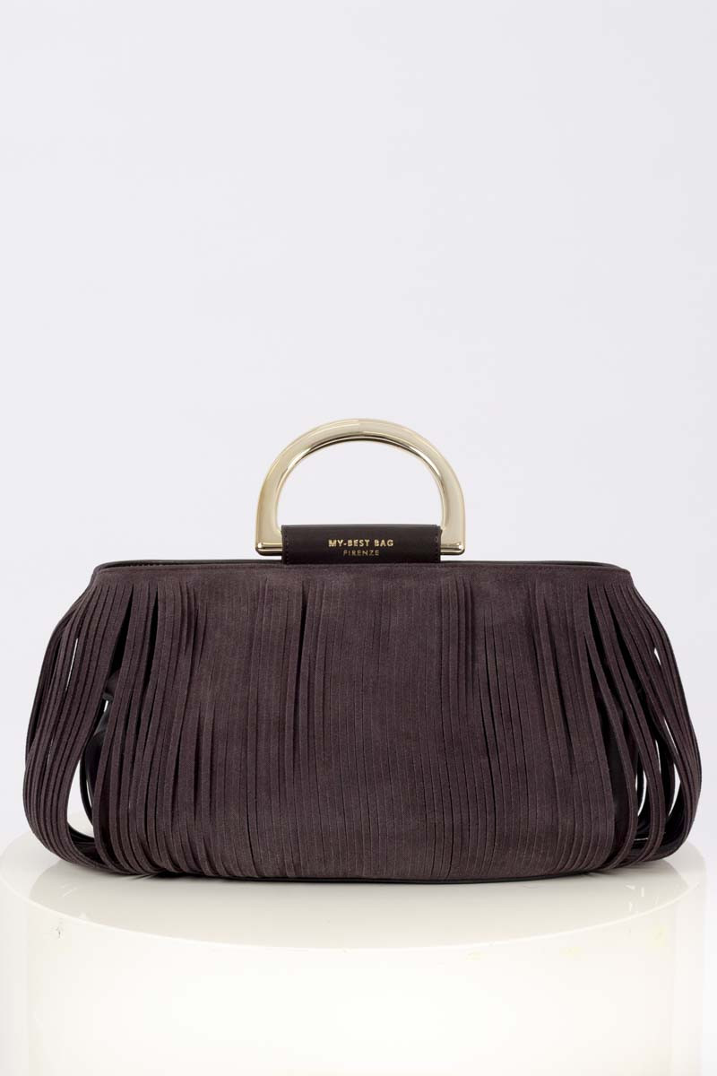 Chocolate-colored handbag with fringes