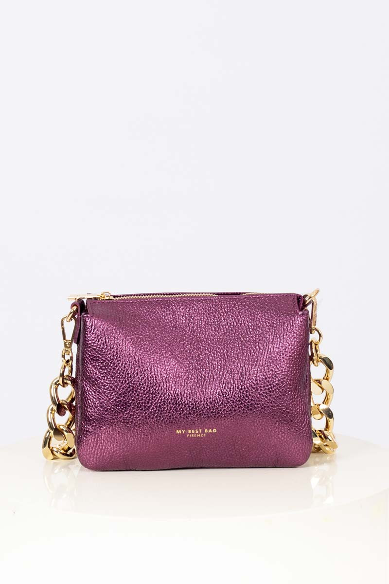 Borsa Trio mini plum laminata