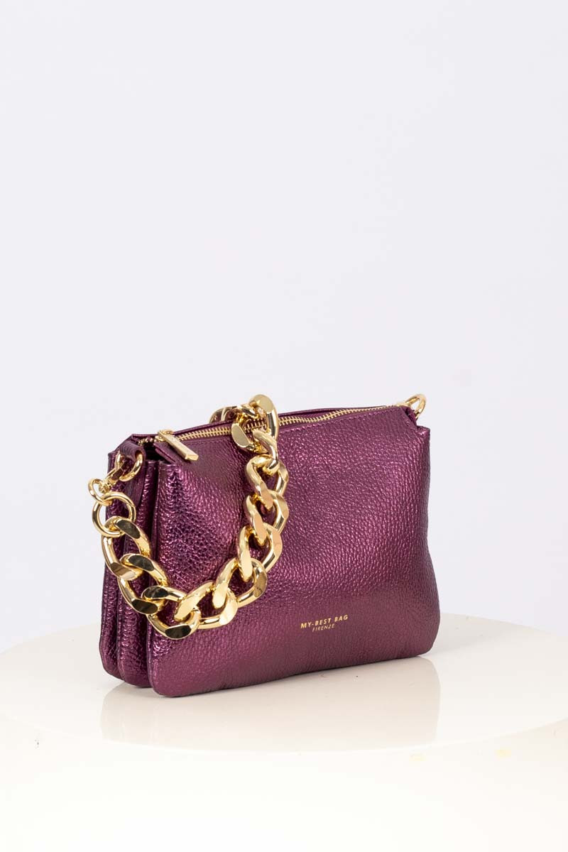 Borsa Trio mini plum laminata