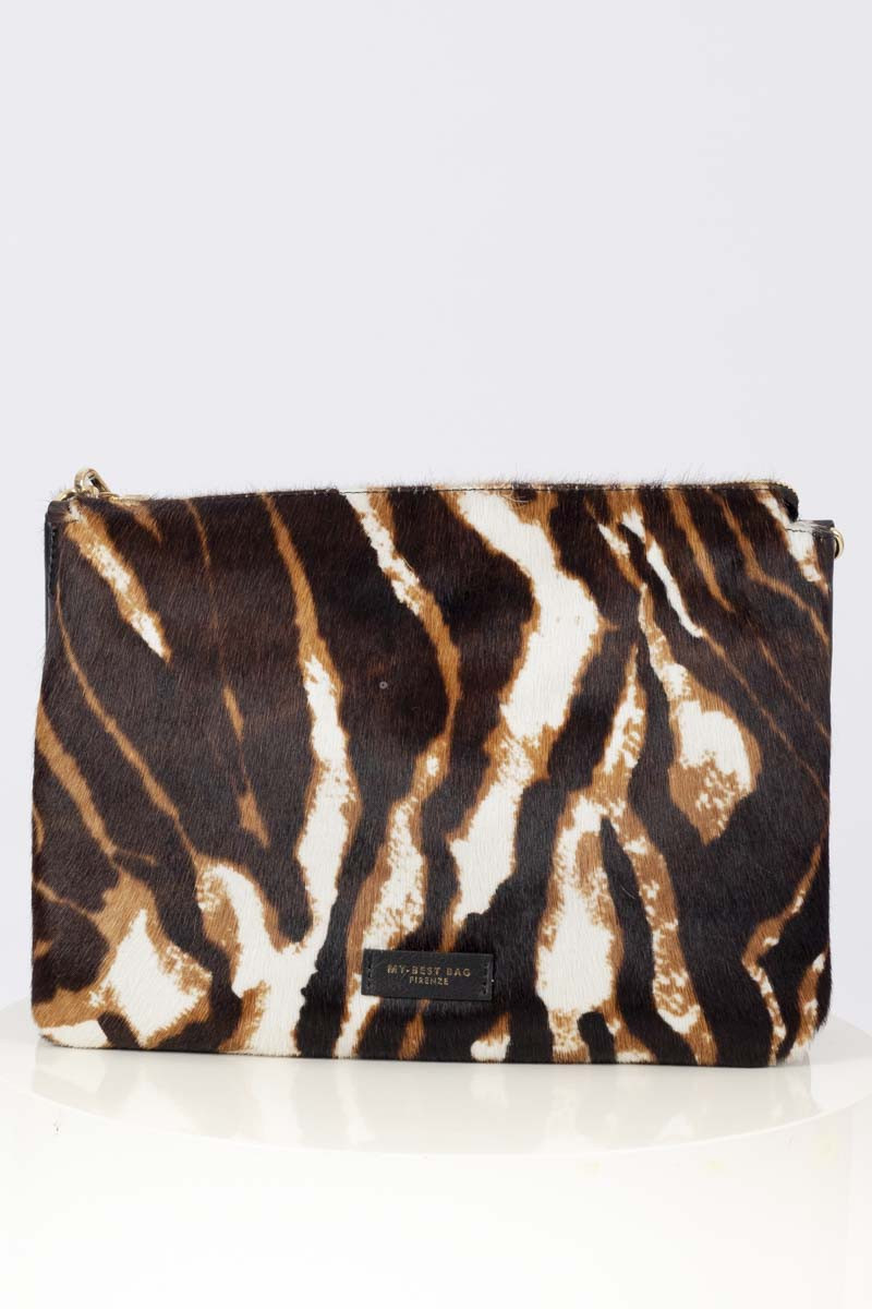 Tiger print pony hair bag