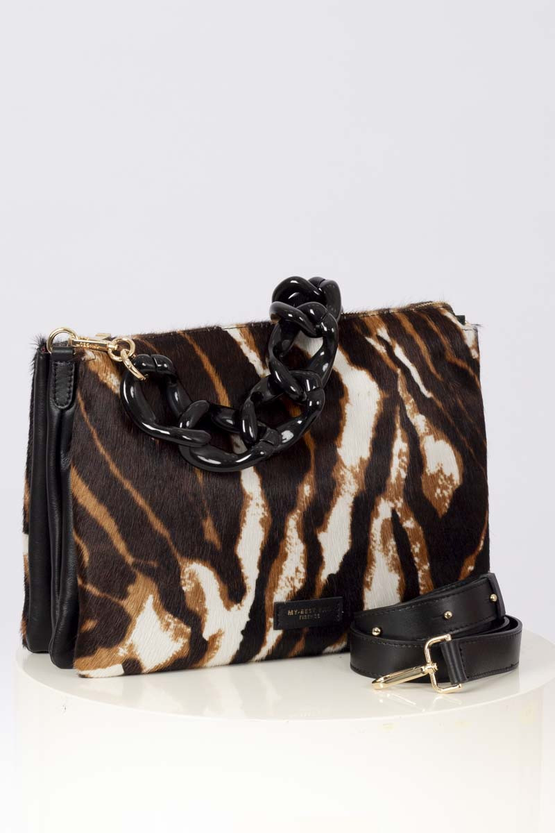 Tiger print pony hair bag