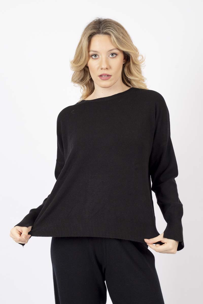 Black crewneck sweater