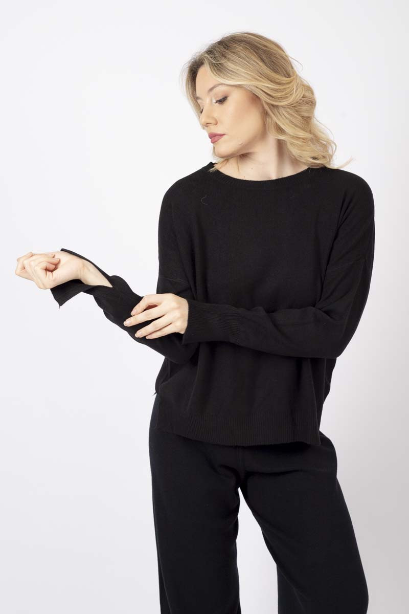 Black crewneck sweater