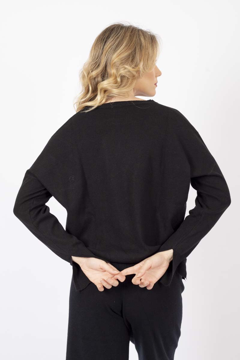 Black crewneck sweater