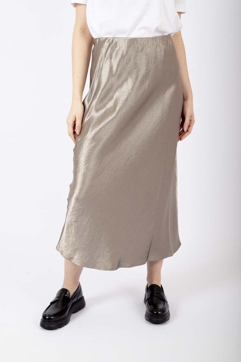 Alessio taupe midi satin skirt