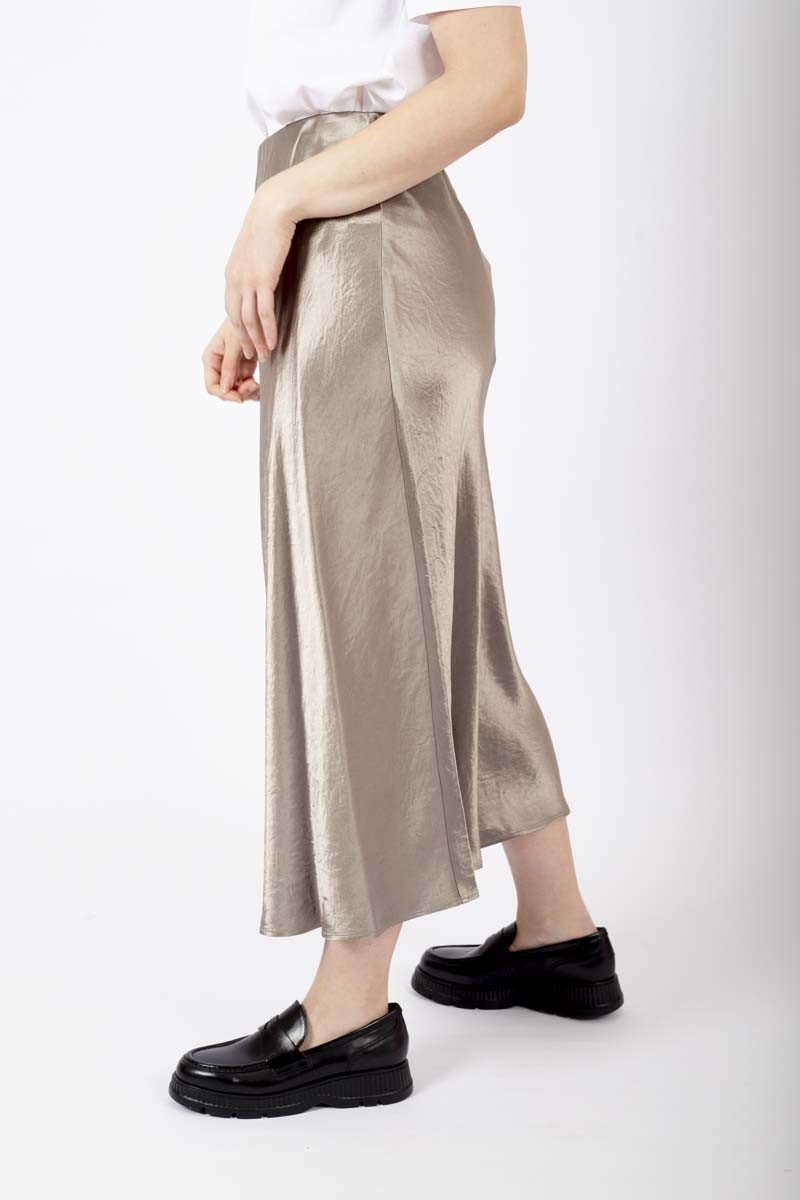 Alessio taupe midi satin skirt