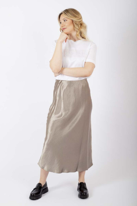 Alessio taupe midi satin skirt