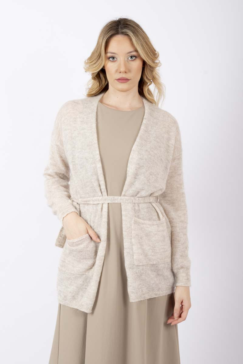 Beige Visino cardigan with belt