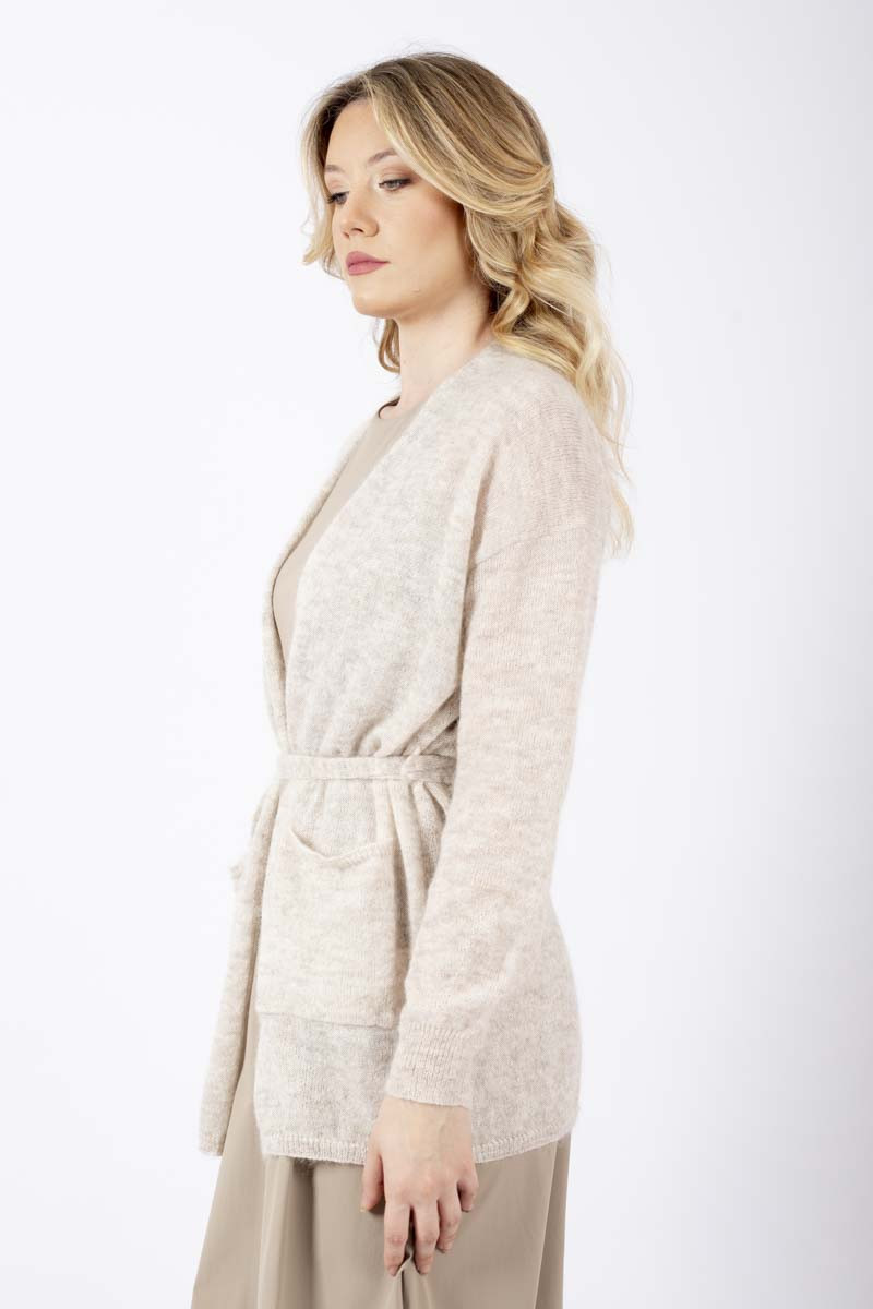 Cardigan Visino con cintura beige