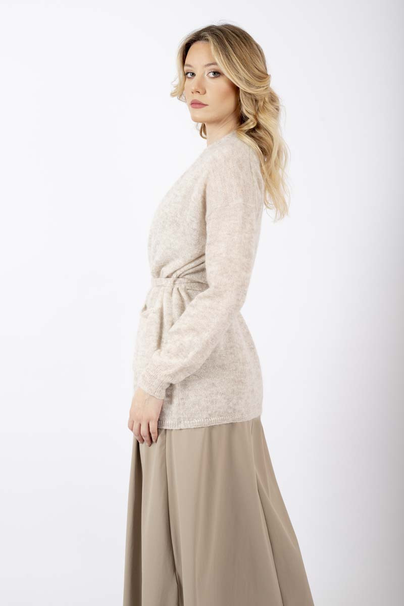 Beige Visino cardigan with belt