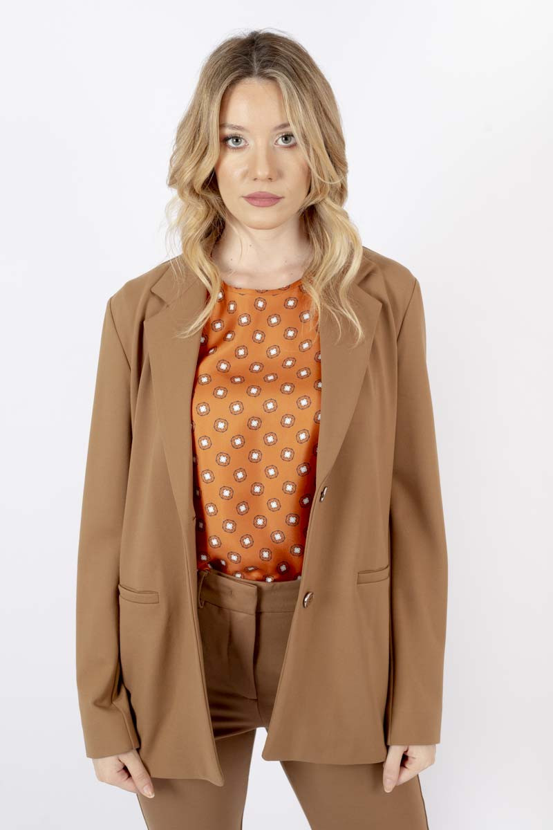 Joice leather brown jersey blazer