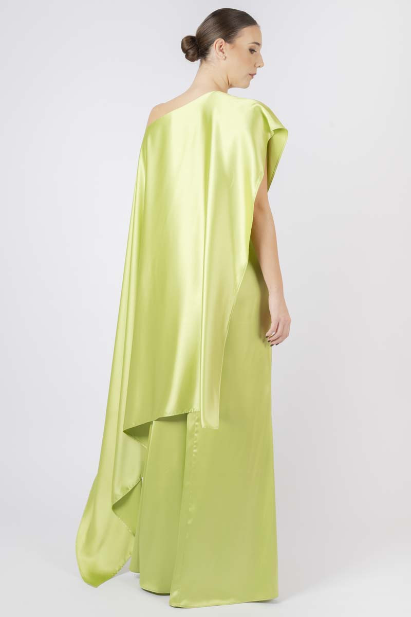 Long satin dress in pistachio green