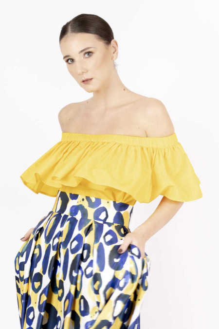 One-Shoulder Yellow Satin Top